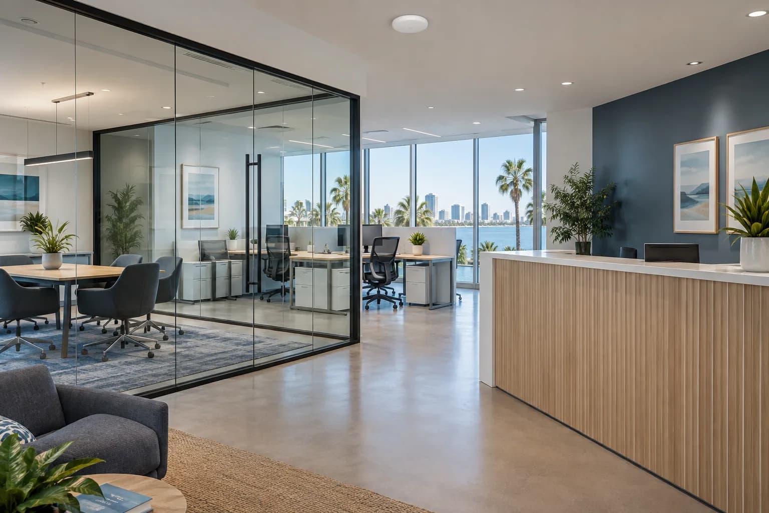 Modern office reception and meeting spaces